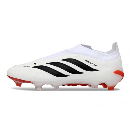 adidas Predator Elite Laceless FG Voetbalschoenen Wit Rood Zwart 